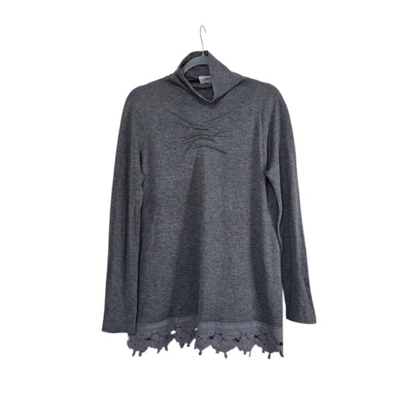 Soft Surroundings Gray Crochet Accent Wool Blend Turtleneck Sweater, Size Large - Picture 1 of 11